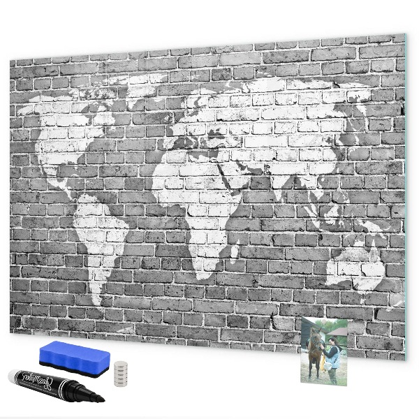 Tableau magnétique effaçable Carte du monde avec emplacements de photos
