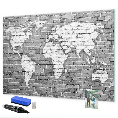 Tableau magnétique effaçable Carte du monde avec emplacements de photos