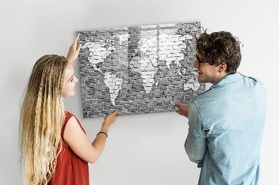 Tableau magnétique effaçable Carte du monde avec emplacements de photos