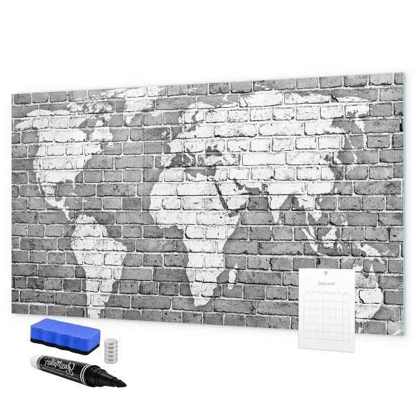 Tableau magnétique effaçable Carte du monde avec emplacements de photos