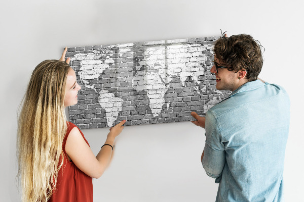 Tableau magnétique effaçable Carte du monde avec emplacements de photos