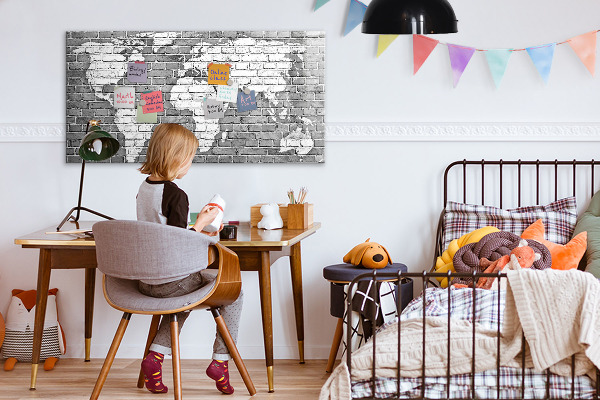 Tableau magnétique effaçable Carte du monde avec emplacements de photos
