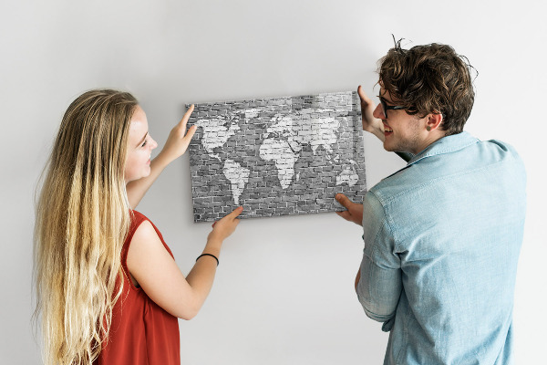Tableau magnétique effaçable Carte du monde avec emplacements de photos
