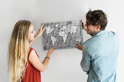 Tableau magnétique effaçable Carte du monde avec emplacements de photos