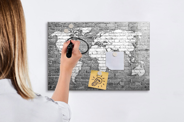 Tableau magnétique effaçable Carte du monde avec emplacements de photos