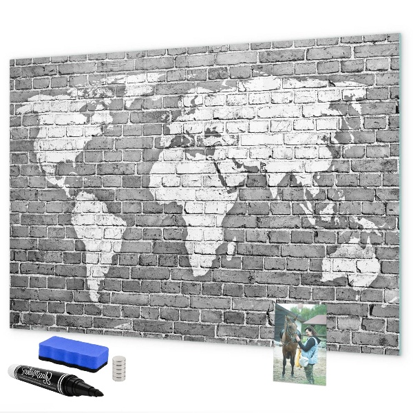 Tableau magnétique effaçable Carte du monde avec emplacements de photos