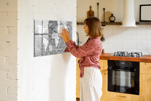 Tableau magnétique effaçable Carte du monde avec emplacements de photos