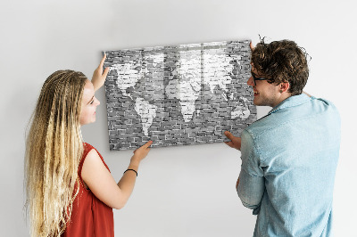 Tableau magnétique effaçable Carte du monde avec emplacements de photos