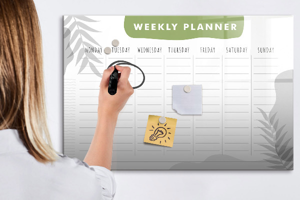 Tableau magnétique effaçable Agenda hebdomadaire avec espace pour photos