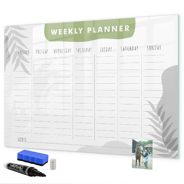 Tableau magnétique effaçable Agenda hebdomadaire avec espace pour photos