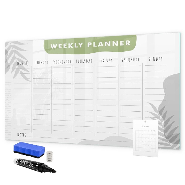 Tableau magnétique effaçable Agenda hebdomadaire avec espace pour photos
