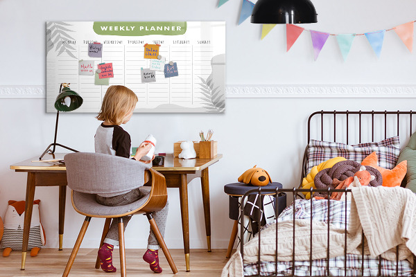Tableau magnétique effaçable Agenda hebdomadaire avec espace pour photos