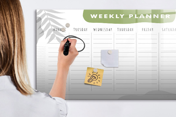 Tableau magnétique effaçable Agenda hebdomadaire avec espace pour photos