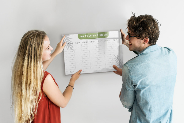 Tableau magnétique effaçable Agenda hebdomadaire avec espace pour photos