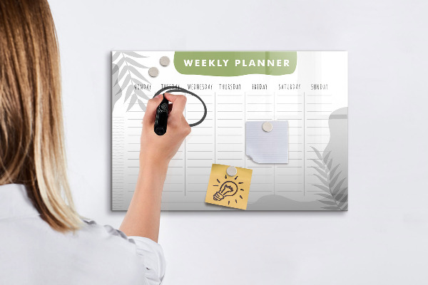 Tableau magnétique effaçable Agenda hebdomadaire avec espace pour photos