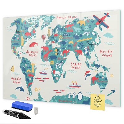 Tableau effaçable magnétique Carte du monde interactive avec aimants