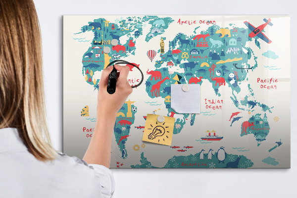 Tableau effaçable magnétique Carte du monde interactive avec aimants