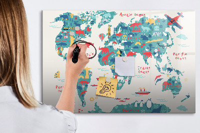 Tableau effaçable magnétique Carte du monde interactive avec aimants