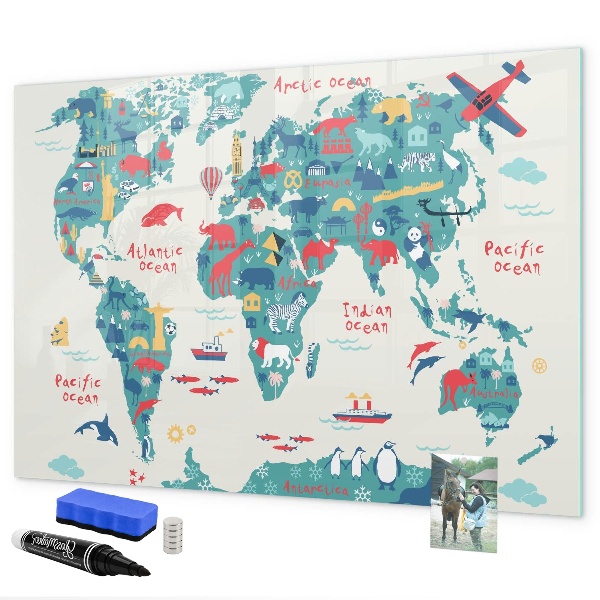 Tableau effaçable magnétique Carte du monde interactive avec aimants