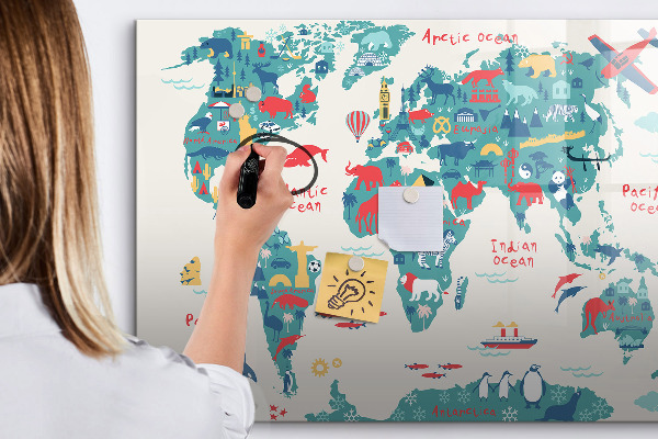 Tableau effaçable magnétique Carte du monde interactive avec aimants