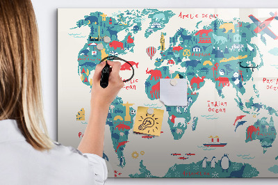 Tableau effaçable magnétique Carte du monde interactive avec aimants