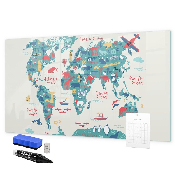 Tableau effaçable magnétique Carte du monde interactive avec aimants