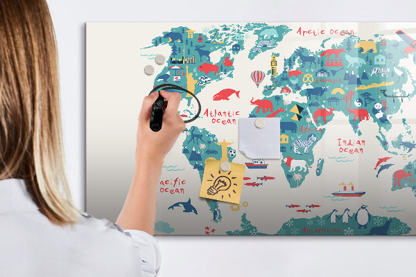 Tableau effaçable magnétique Carte du monde interactive avec aimants