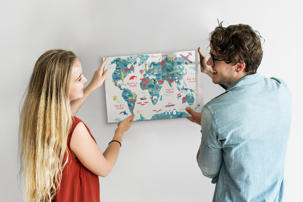 Tableau effaçable magnétique Carte du monde interactive avec aimants