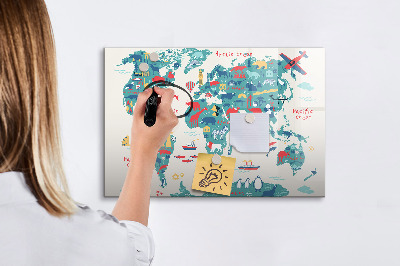 Tableau effaçable magnétique Carte du monde interactive avec aimants