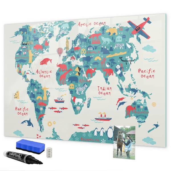 Tableau effaçable magnétique Carte du monde interactive avec aimants