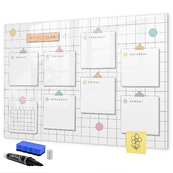 Tableau magnétique effaçable Plan hebdomadaire avec espace pour photos
