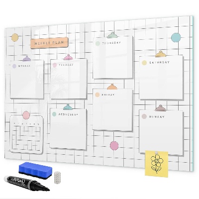 Tableau magnétique effaçable Plan hebdomadaire avec espace pour photos
