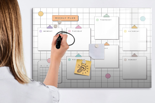 Tableau magnétique effaçable Plan hebdomadaire avec espace pour photos
