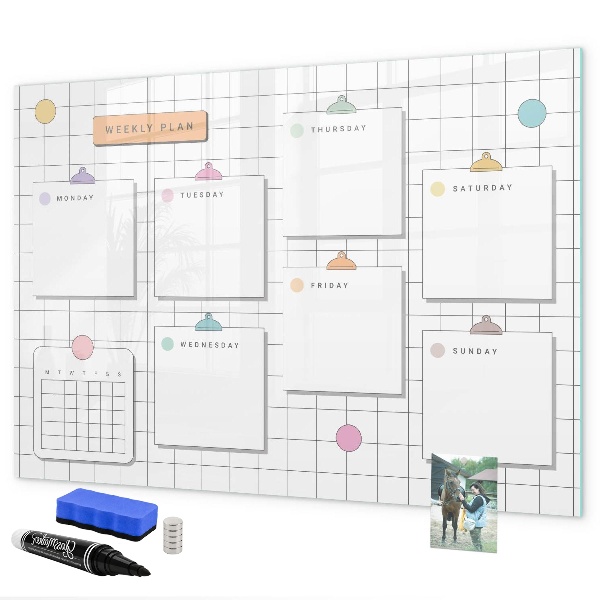 Tableau magnétique effaçable Plan hebdomadaire avec espace pour photos