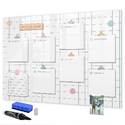 Tableau magnétique effaçable Plan hebdomadaire avec espace pour photos