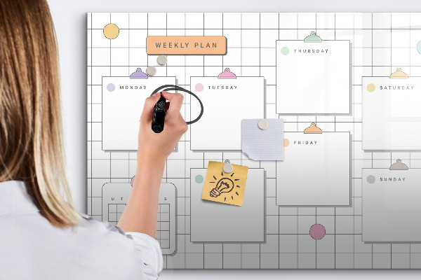 Tableau magnétique effaçable Plan hebdomadaire avec espace pour photos