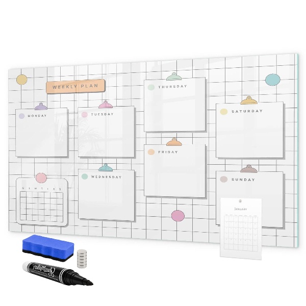 Tableau magnétique effaçable Plan hebdomadaire avec espace pour photos