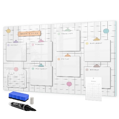 Tableau magnétique effaçable Plan hebdomadaire avec espace pour photos