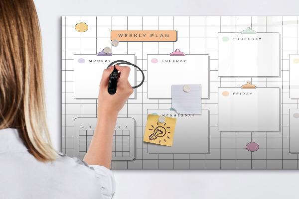 Tableau magnétique effaçable Plan hebdomadaire avec espace pour photos