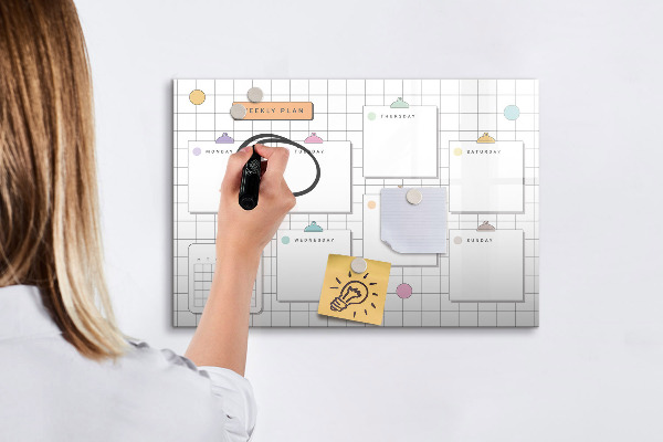 Tableau magnétique effaçable Plan hebdomadaire avec espace pour photos