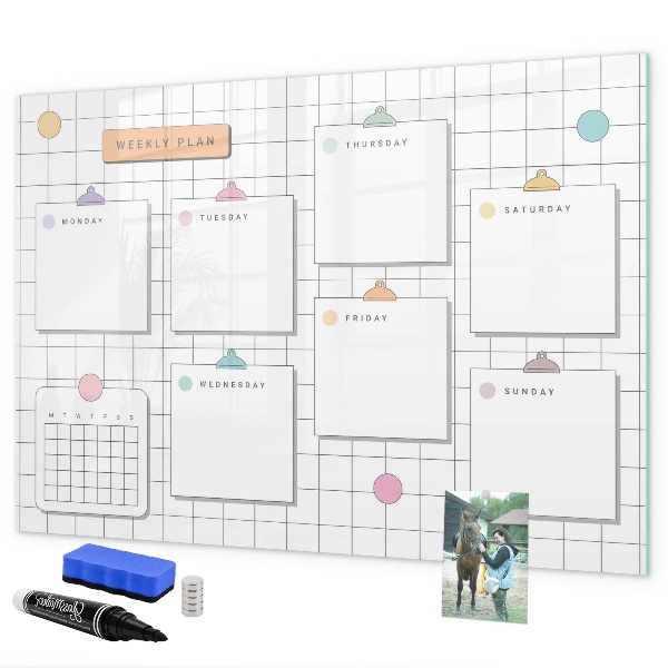 Tableau magnétique effaçable Plan hebdomadaire avec espace pour photos