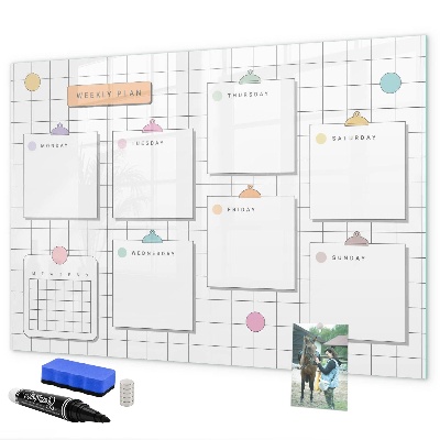 Tableau magnétique effaçable Plan hebdomadaire avec espace pour photos