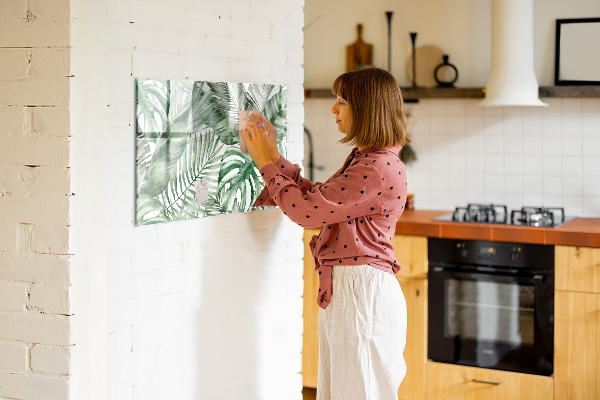 Tableau effaçable magnétique Affiche verte avec photos et accessoires