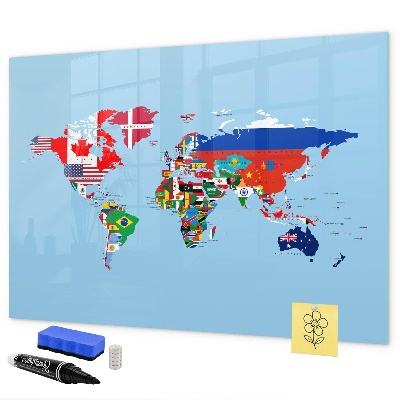Tableau magnétique effaçable Une carte du monde avec des lieux et des souvenirs