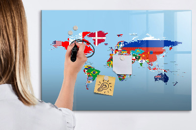 Tableau magnétique effaçable Une carte du monde avec des lieux et des souvenirs