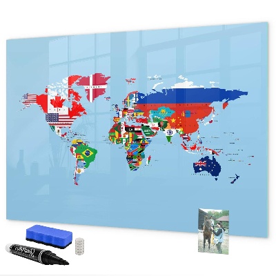 Tableau magnétique effaçable Une carte du monde avec des lieux et des souvenirs