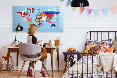 Tableau magnétique effaçable Une carte du monde avec des lieux et des souvenirs