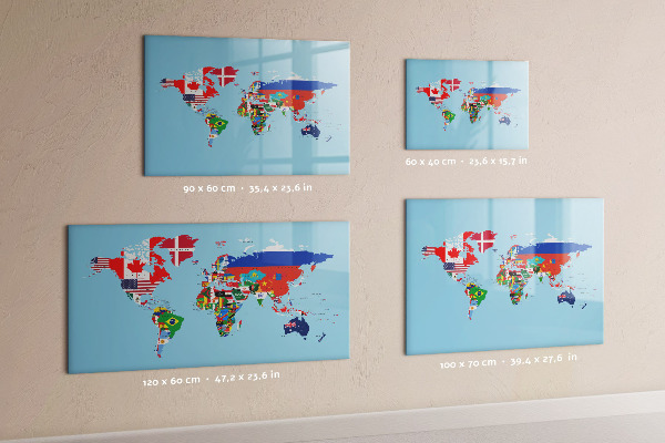 Tableau magnétique effaçable Une carte du monde avec des lieux et des souvenirs
