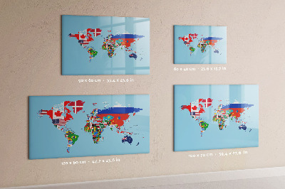 Tableau magnétique effaçable Une carte du monde avec des lieux et des souvenirs