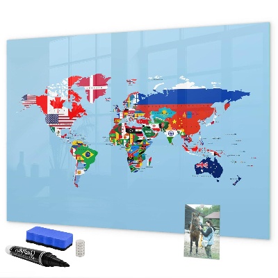 Tableau magnétique effaçable Une carte du monde avec des lieux et des souvenirs